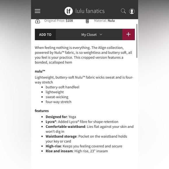 Lululemon Align Scalloped Hem High-Rise Crop Leggings 23" — Black — Size 6 - Picture 7 of 9